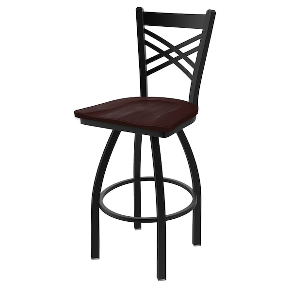 25" Swivel Counter Stool, Black Wrinkle, Dark Cherry Maple Seat